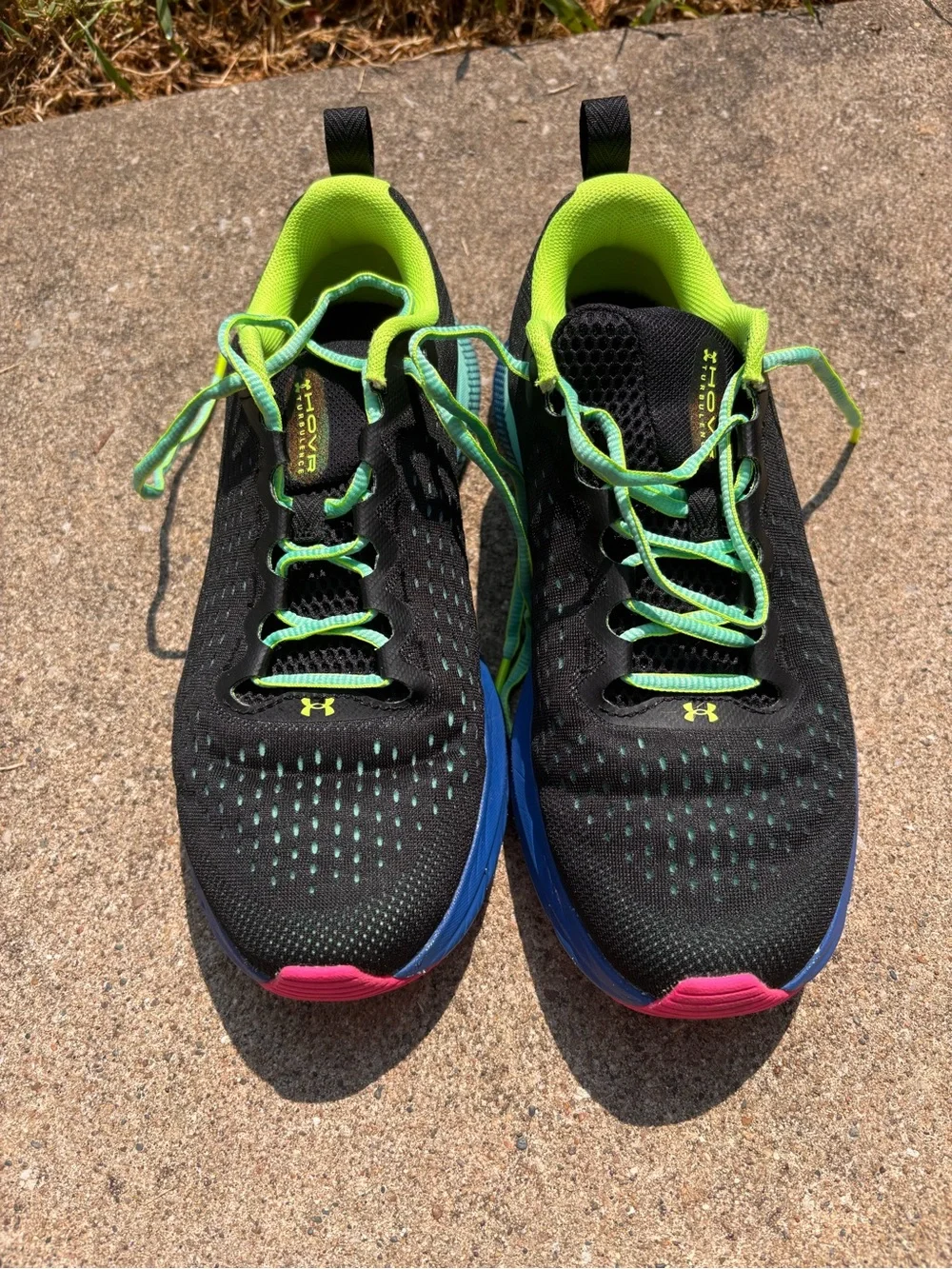 Under Armour Black Running Shoes with Neon Green, Blue & Pink Accents